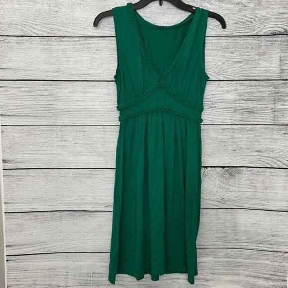 Green Sleeveless Braided Trim Midi Dress S - Picture 1 of 2